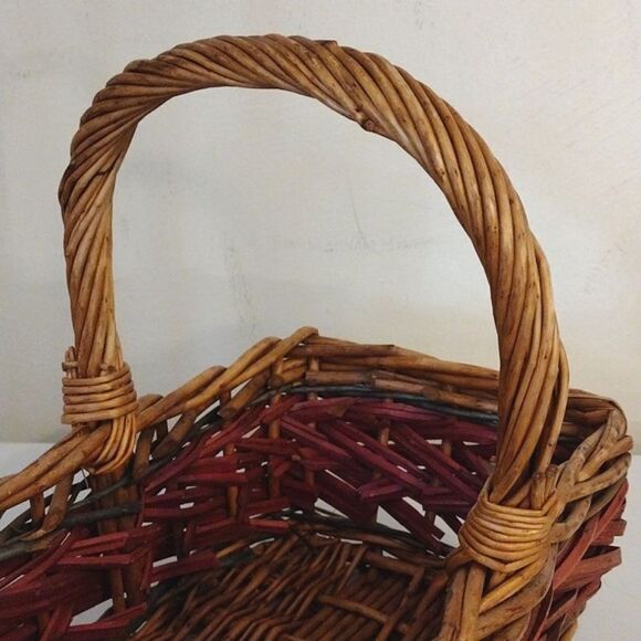 Vintage Brown Red Large Rustic Rectangle Harvest Woven Wicker Basket - Picture 13 of 15